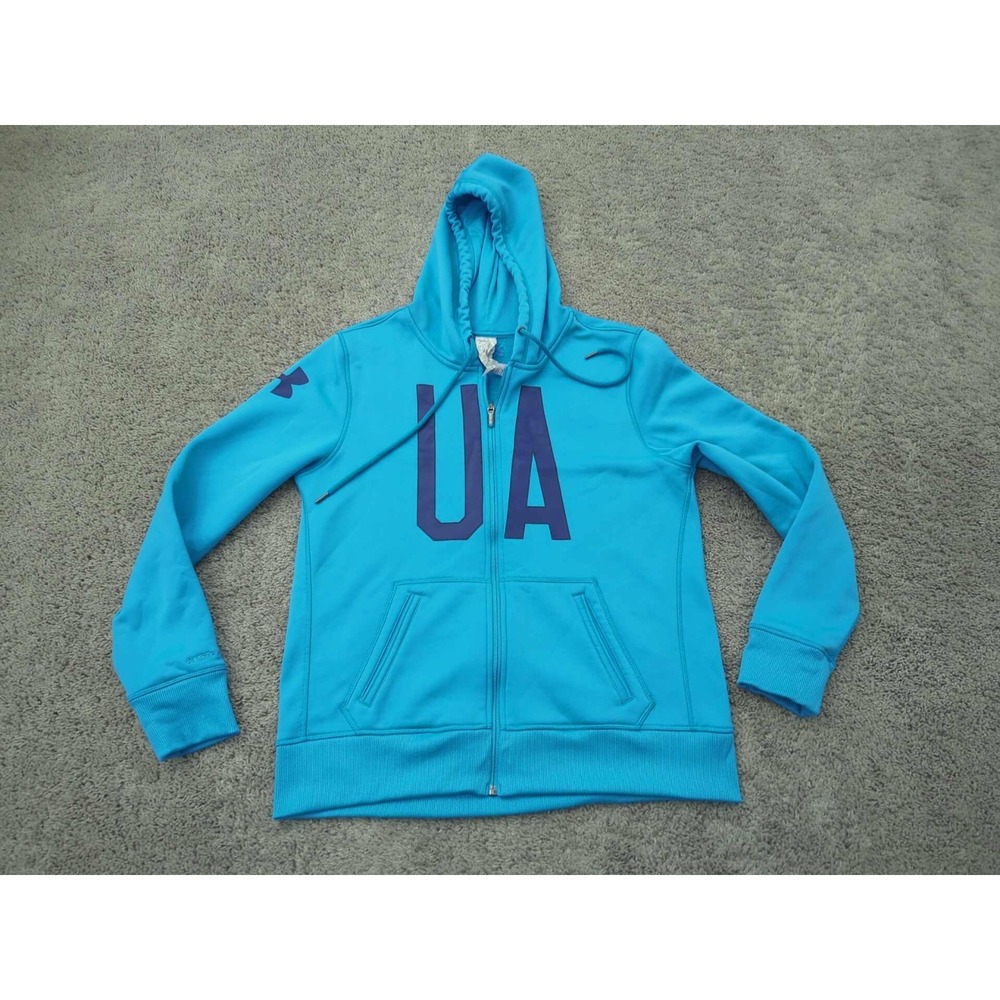Under Armour Full Zip Hoodie Mens Large Blue Jacket Gold Gear‎ Logo Fleece